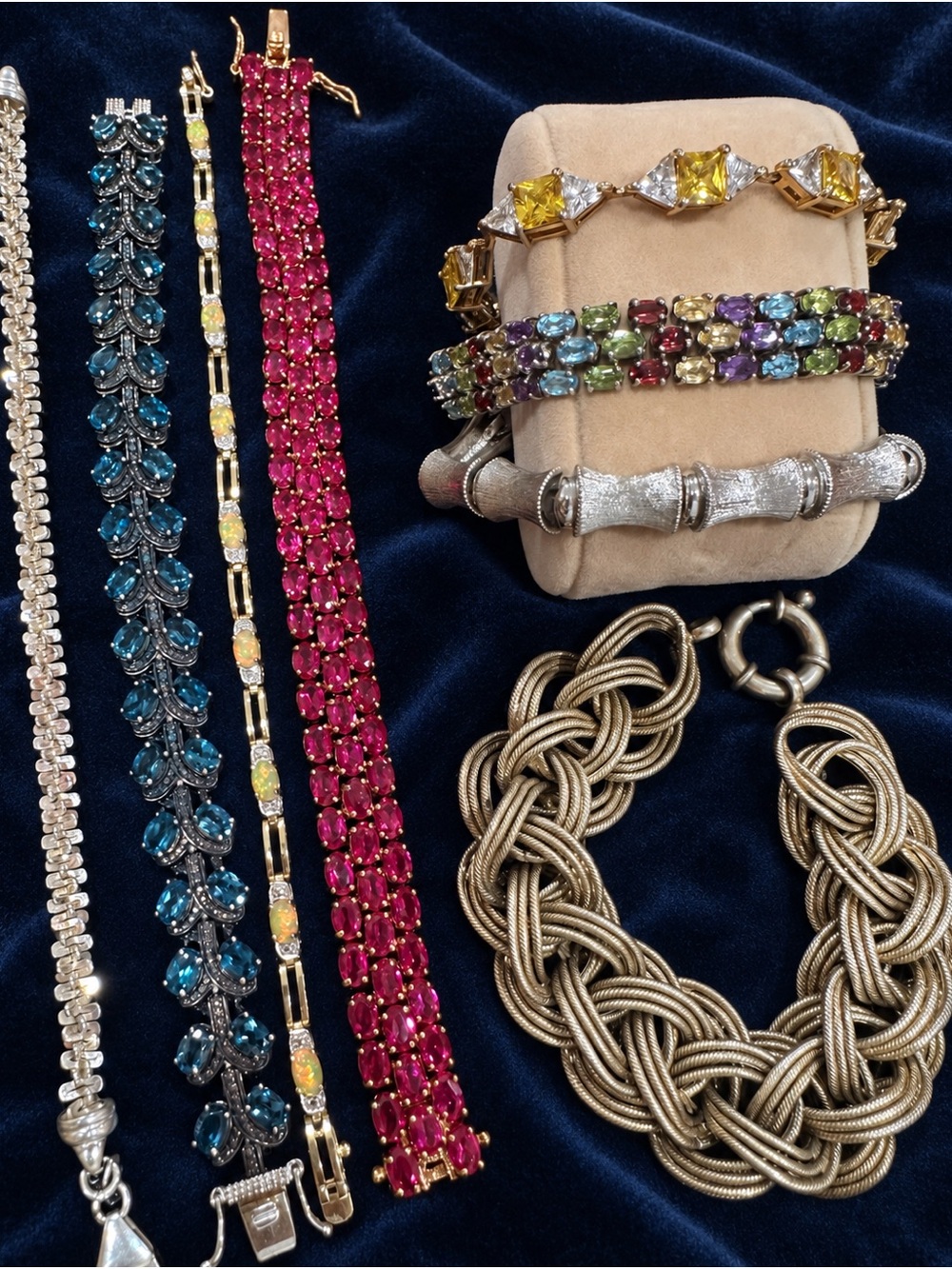 LOT Bundle of vintage Precious Gemstone Bracelets Sterling Silver And Gold